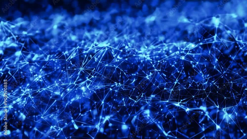 Dynamic Dark Blue Network: Vivid Close-Up of Fast-Moving Digital Nodes and Connections Dynamic Dark Blue Network: Vivid Close-Up of Fast-Moving Digital Nodes and Connections