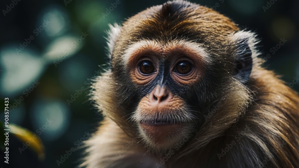 A monkey looking at the camera, seemingly posing for a perfect shot A monkey looking at the camera, seemingly posing for a perfect shot