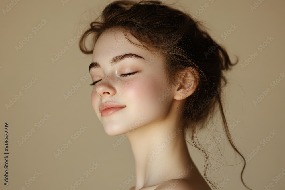 A close up of a girl's face with her eyes closed A close up of a girl's face with her eyes closed
