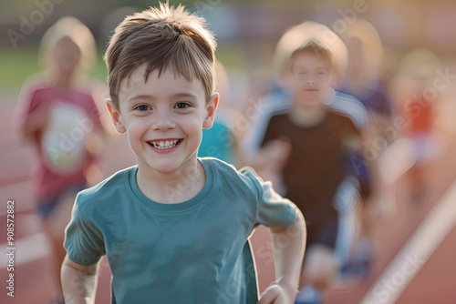 chlidren running on track, Generative AI photo