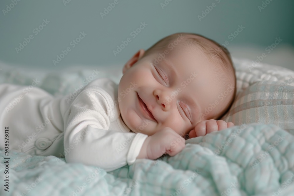 Sleeping Baby Boy in a White Onesie Sleeping Baby Boy in a White Onesie