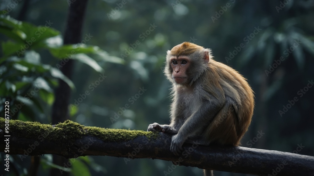 A monkey playing with a stick A monkey playing with a stick