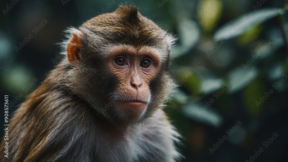 A monkey with wide, curious eyes, fascinated by its surroundings A monkey with wide, curious eyes, fascinated by its surroundings