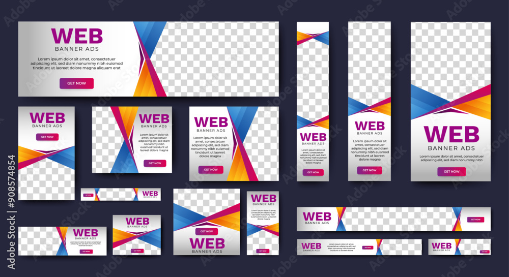 Web advertising banner template design. Modern web layout set with standard size. vector Web advertising banner template design. Modern web layout set with standard size. vector