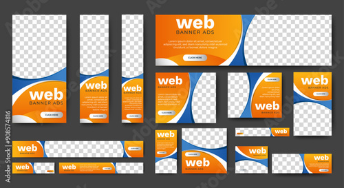 Web advertising banner template design. Modern web layout set with standard size. vector