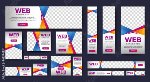 Web advertising banner template design. Modern web layout set with standard size. vector
