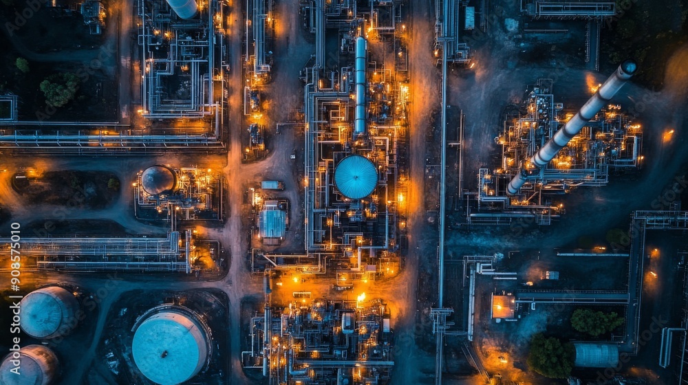 Aerial View of Industrial Complex at Night Aerial View of Industrial Complex at Night