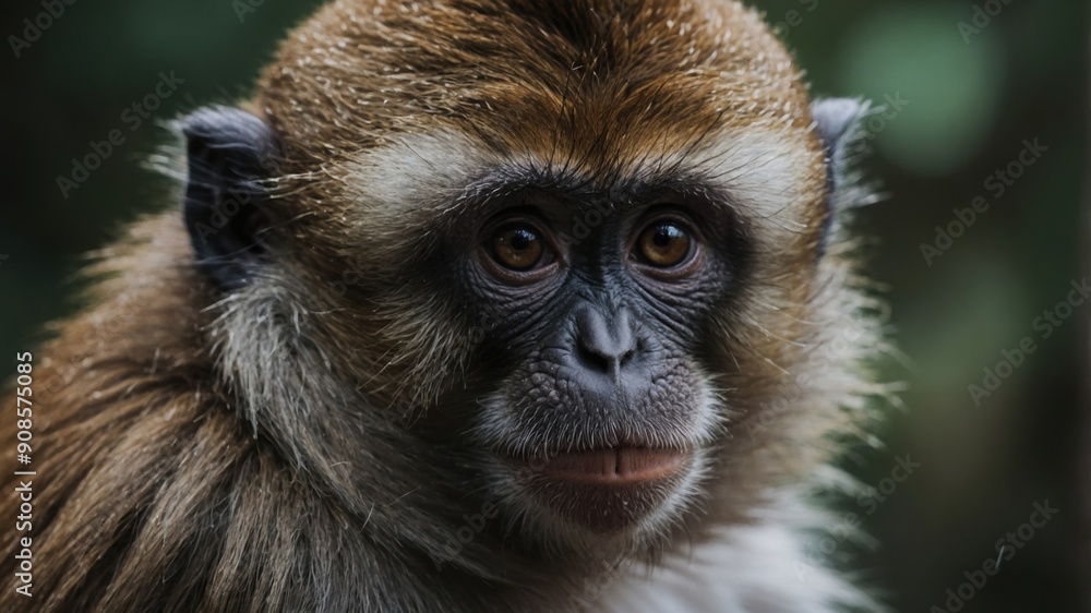 A monkey sitting comfortably in a tree, watching the world below A monkey sitting comfortably in a tree, watching the world below