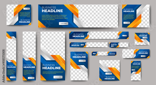 Corporate web banners of standard size with a place for photos. Vertical, horizontal and square template