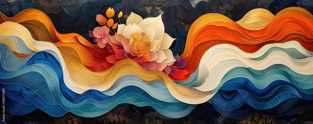 Abstract Floral Artwork with Layered Wavy Patterns Abstract Floral Artwork with Layered Wavy Patterns