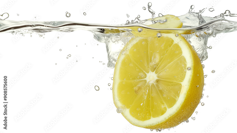lemon slice immersed in water ,water splash,cut out. lemon slice immersed in water ,water splash,cut out.