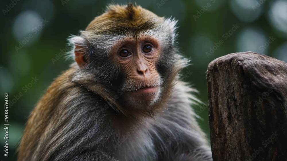 Naklejka premium A monkey leaping through the air, moving effortlessly between trees