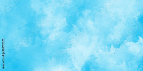 Abstract beautiful light blue cloudy sky clouds with stains, The summer is colorful clearing day Good weather with natural clouds, watercolor shades aquarelle painted cloudy sky background.
