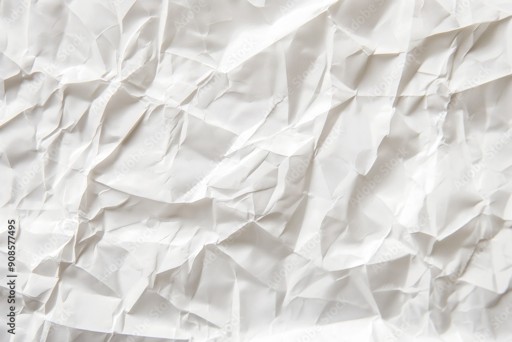 Fototapeta premium Crumpled white paper texture for design, art, and creative projects. Wrinkled, creased, grunge, blank surface of a sheet. Vintage, abstract pattern on old parchment or card.
