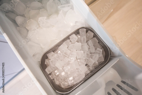 Ice cubes in the freezer, available in large and small sizes