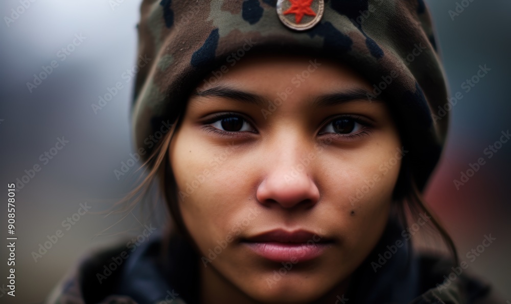 Determined young soldier in camouflage uniform Determined young soldier in camouflage uniform