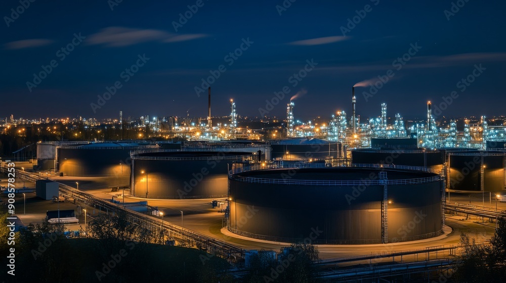 Fototapeta premium Night View of a Chemical Plant