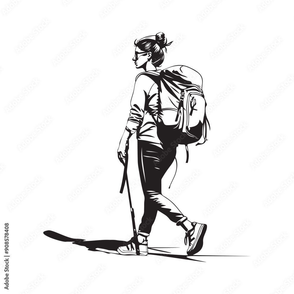 Traveler woman vector. Passenger woman with backpack luggage walking Vector Image Traveler woman vector. Passenger woman with backpack luggage walking Vector Image