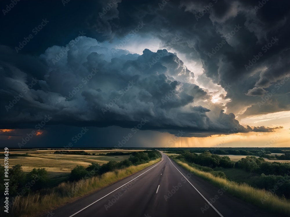 fluffy clouds drifting in a dark sky with distant thunderclouds fluffy clouds drifting in a dark sky with distant thunderclouds