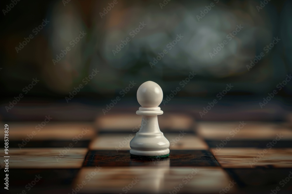 Solitary white chess pawn on a wooden chessboard Solitary white chess pawn on a wooden chessboard