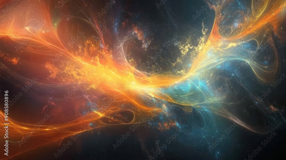 A stunning abstract design of swirling colors, merging hues of orange and blue A stunning abstract design of swirling colors, merging hues of orange and blue
