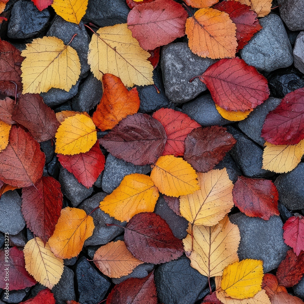 Vibrant autumn leaves on dark rocks Vibrant autumn leaves on dark rocks