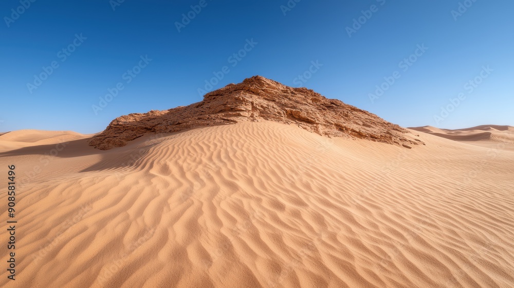 Dramatic desert landscape with towering sandstone formation Dramatic desert landscape with towering sandstone formation