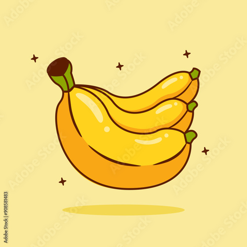 Fresh banana fruit designed in flat cartoon style. Banana icon. Vector illustration. Musa Paradisiaca.