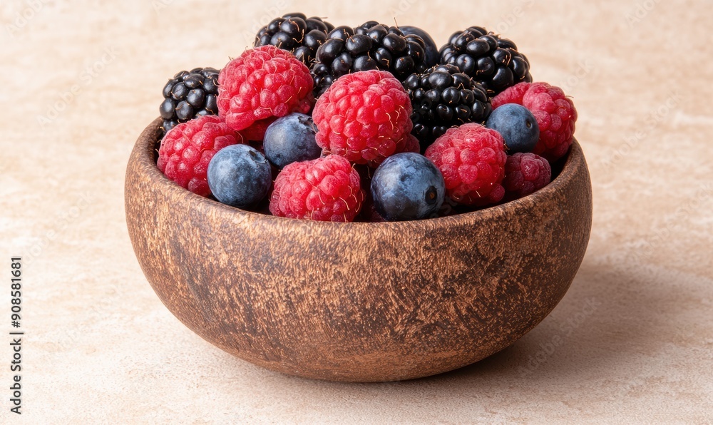 Assortment of fresh berries in a wooden bowl Assortment of fresh berries in a wooden bowl