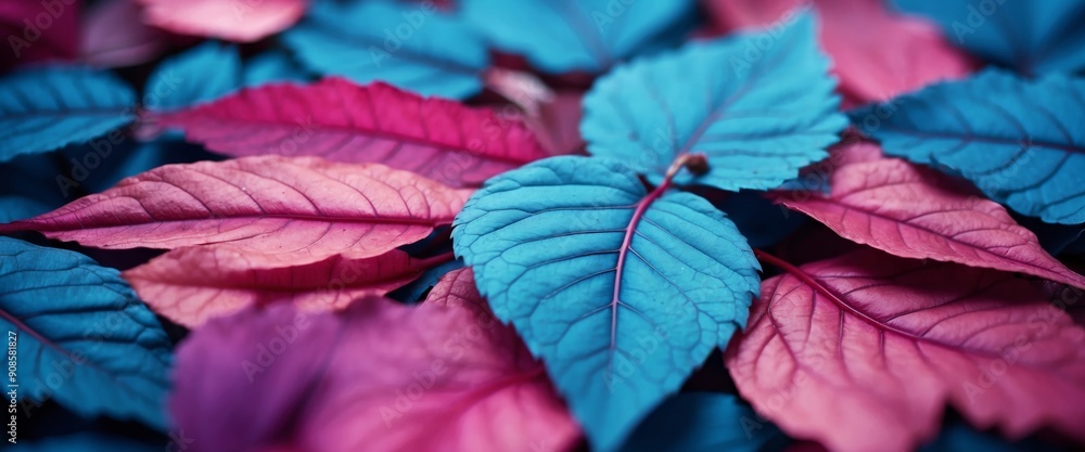 Creative layout made of blue nature leaves Flat lay Leaves texture background, blue and pink purple tone. Creative layout made of blue nature leaves Flat lay Leaves texture background, blue and pink purple tone.
