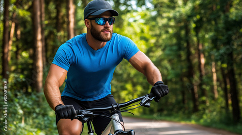 Energetic Cyclist is Joyfully Enjoying the Beauty of Nature While Riding a Bicycle on a Lovely Sunny Day in a Scenic Landscape