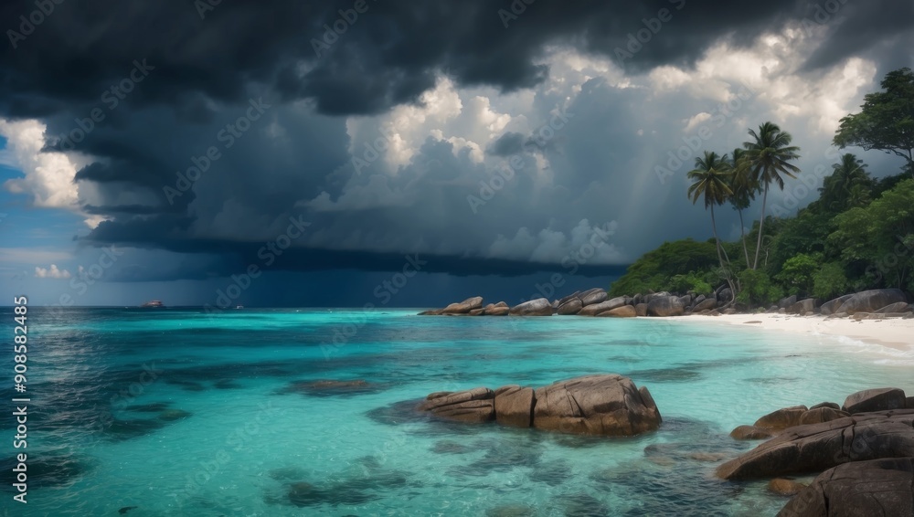 Dramatic Storm Approaching the Majestic Similan Islands AweInspiring Oceanic Atmosphere. Dramatic Storm Approaching the Majestic Similan Islands AweInspiring Oceanic Atmosphere.