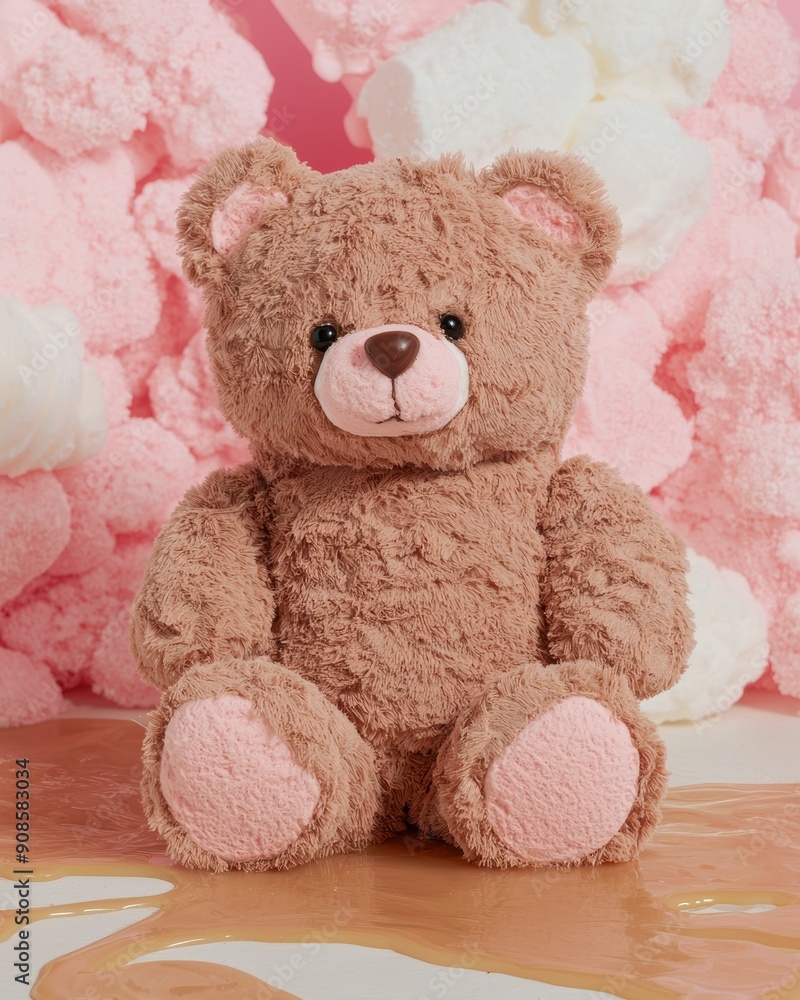 Cute plush teddy bear sitting on a pink background Cute plush teddy bear sitting on a pink background