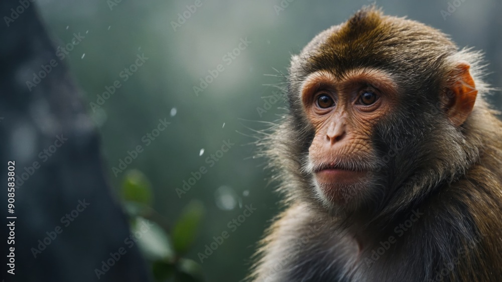 A monkey observing the humans, intrigued and curious about their actions A monkey observing the humans, intrigued and curious about their actions