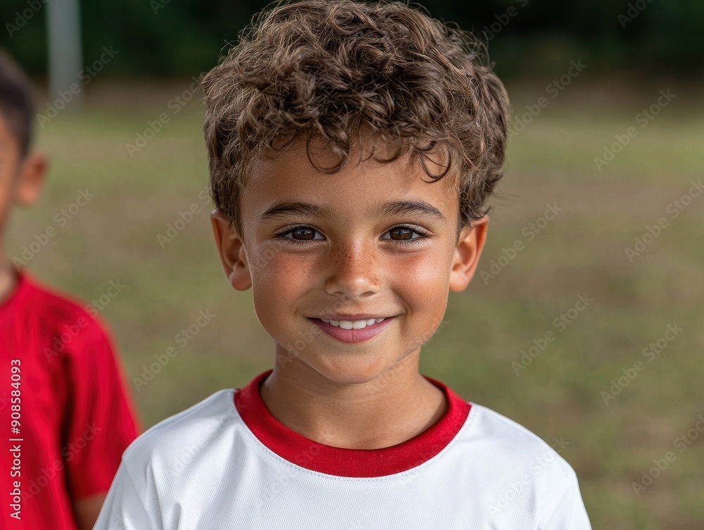 Smiling young boy with curly hair Smiling young boy with curly hair