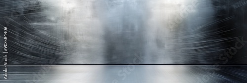 Metallic plate with fine brushed texture in silver color. Wide steel or aluminum panel with honed finish. Shiny surface, new design, stainless material.