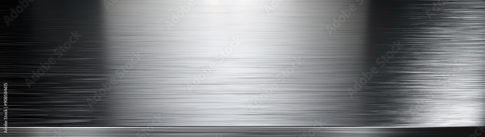 Fototapeta premium Wide metal steel plate with fine brushed texture in silver color. Fine brushed finish creates shiny surface. Metal panel made from high-quality aluminium material.