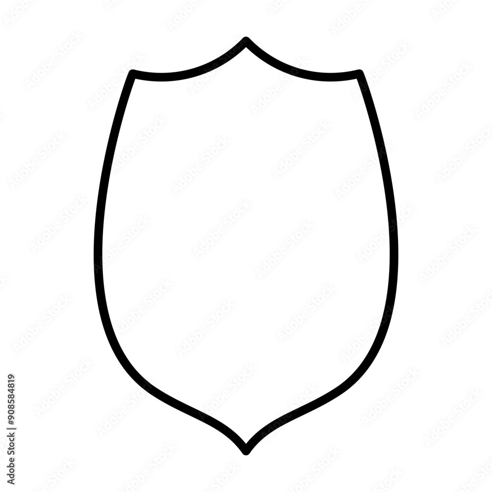 Shield Emblem And Badge black outline vector icon. Flat contour line pictogram Shield Emblem And Badge black outline vector icon. Flat contour line pictogram