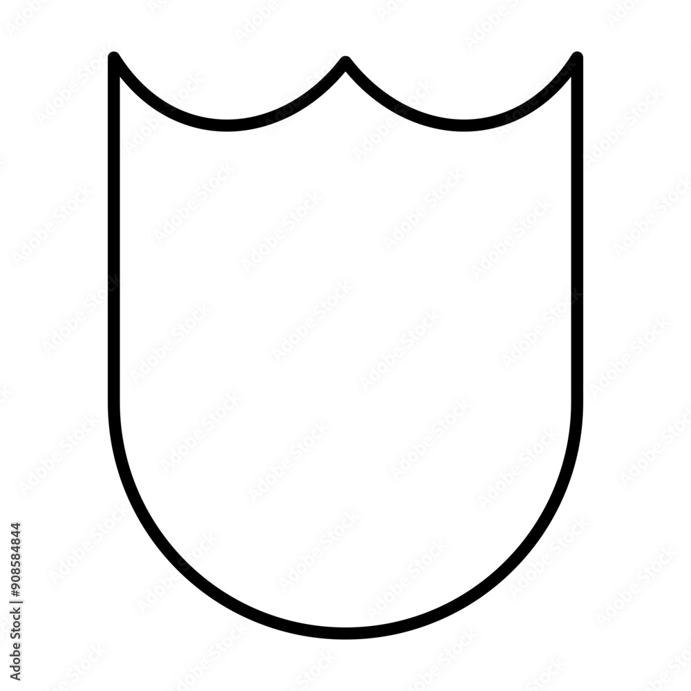 Obraz premium Shield Emblem And Badge black outline vector icon. Flat contour line pictogram