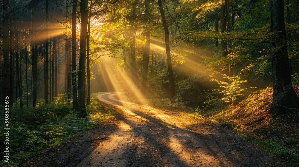 Obraz premium Sunlit Forest Pathway