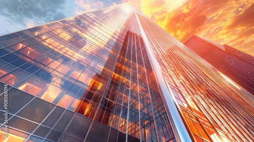Wallpaper Mural Dramatic view of a modern skyscraper reflecting sunset colors, showcasing contemporary architecture and urban lifestyle. Torontodigital.ca