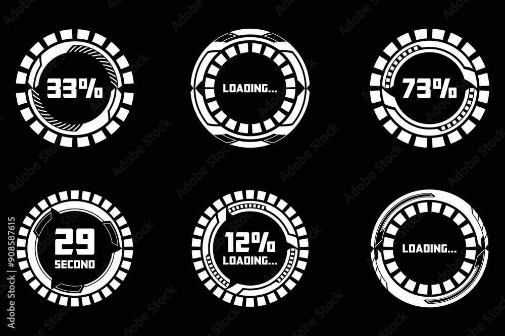 HUD Futuristic Loading Bar and Progress Circle Design Elements HUD Futuristic Loading Bar and Progress Circle Design Elements
