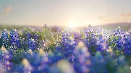 Texas Bluebonnets Field at Sunset