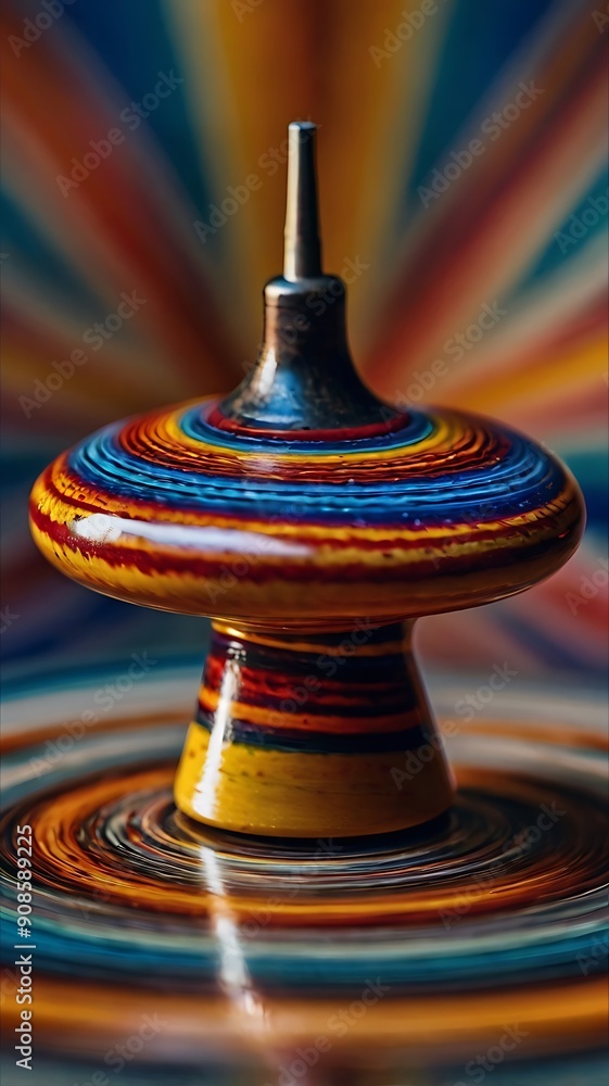 Spinning top in motion creating a blur of colors and