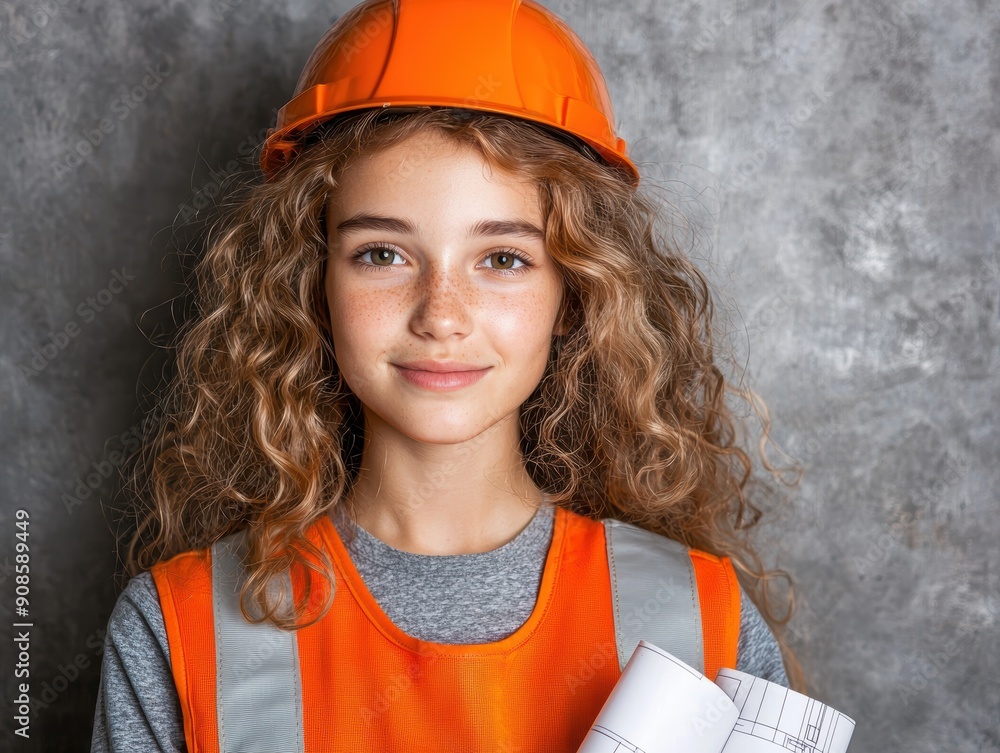 young female construction worker in safety gear young female construction worker in safety gear