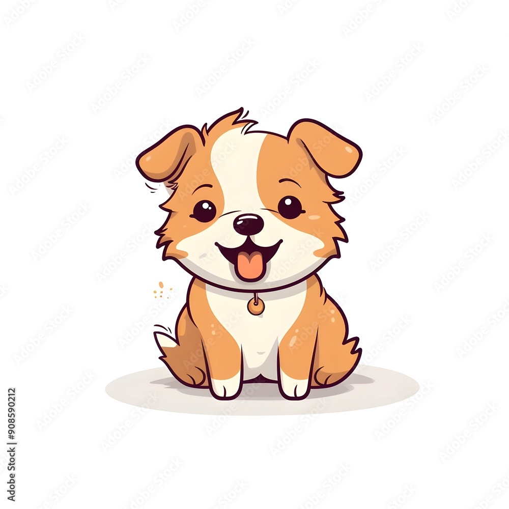 Cute Dog Illustration With Simple Line Art On White Background Cute Dog Illustration With Simple Line Art On White Background