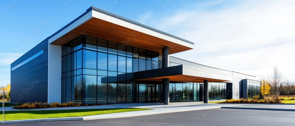 Fototapeta premium Modern Corporate Building with Glass Facade. Generative ai