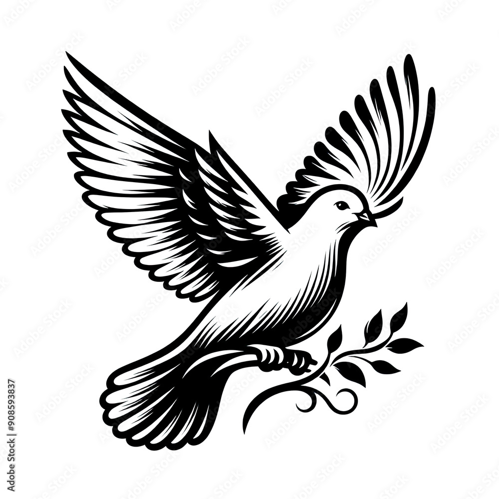 Obraz premium a beautiful Dove black line stencil artwork isolated on white background PNG