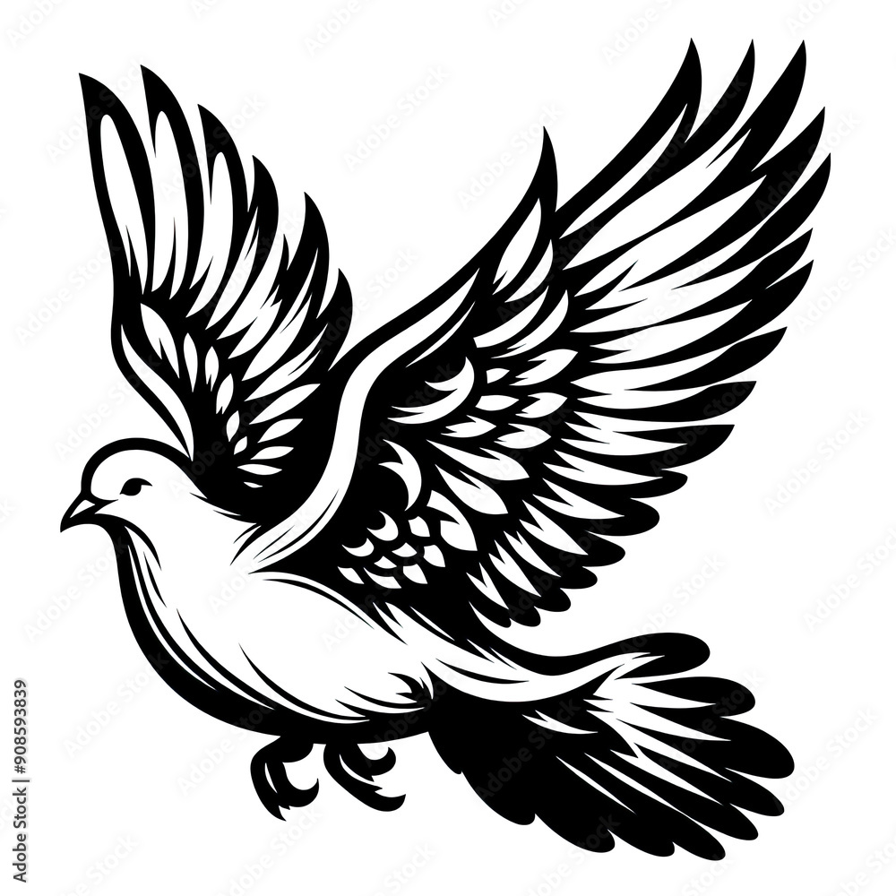 a beautiful Dove black line stencil artwork isolated on white background PNG a beautiful Dove black line stencil artwork isolated on white background PNG