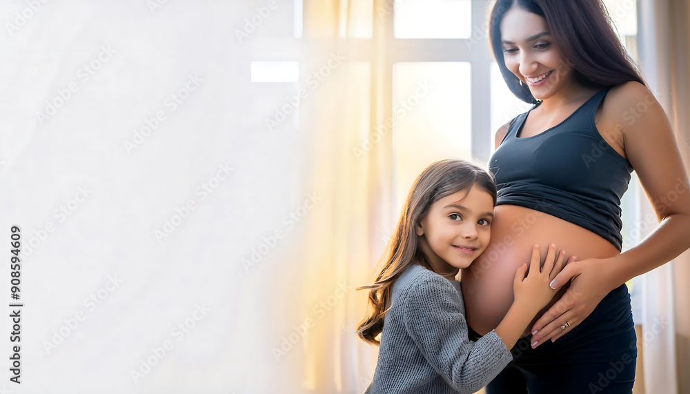 Girl embracing mother's pregnant belly- A young girl hugging her mother’s pregnant belly, h_1(266) Girl embracing mother's pregnant belly- A young girl hugging her mother’s pregnant belly, h_1(266)
